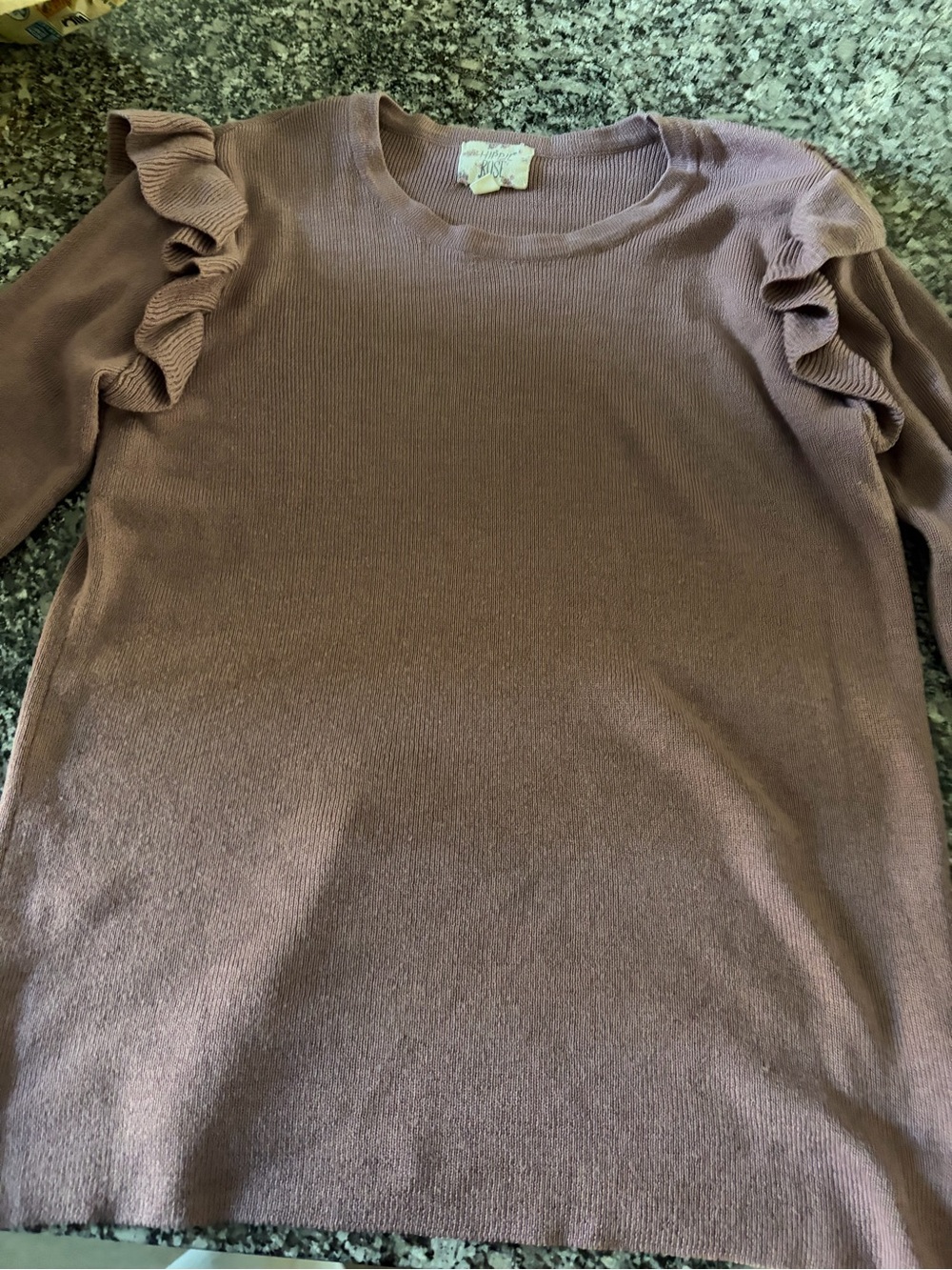 Hippie Rose Mauve Ribbed Knit Top with Ruffle Shoulders